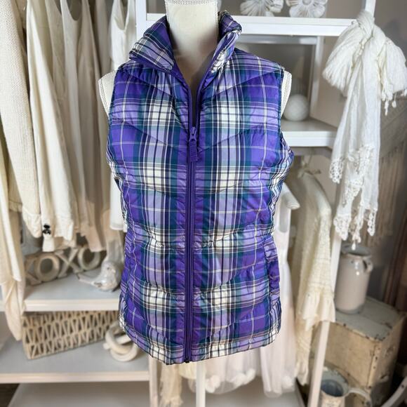 Lands’ End sz. XS purple plaid puffer vest, mature, layering office 4373 - Picture 1 of 9